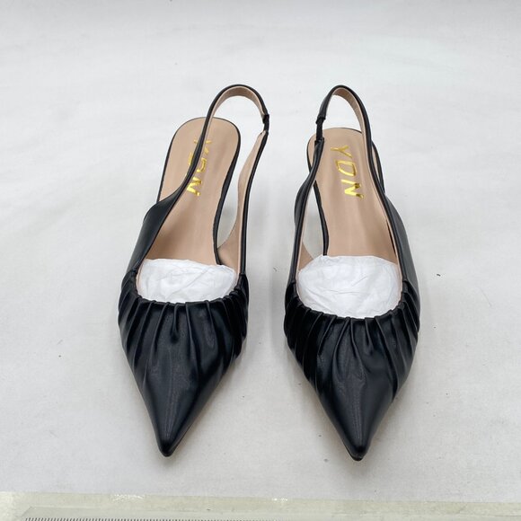 YDN Black Dressy Slip on Elastic Pumps Pointed Toe Slingback Mid Heels Shoes - Picture 3 of 8